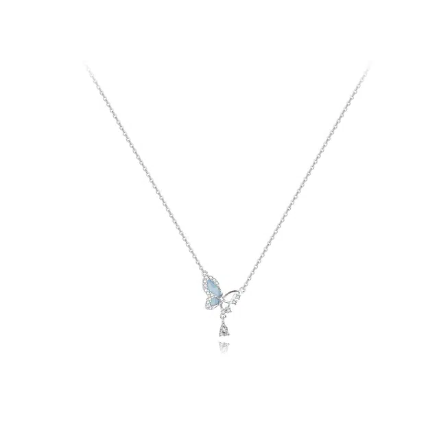 【纯银999】 六桂福珠宝 闪耀蝴蝶 经典百搭小众设计学生日常高级感简约精致轻奢转运约会通勤温柔气质可调节锁骨链#好运 足银 项链 女款