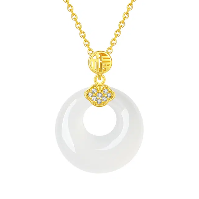 【扣住幸福】 完美爱 福气平安扣 新中式招财纳福事事如意福牌 国风小众简约时尚高级感通勤百搭锁骨链 #好运 玉髓 项链 女款