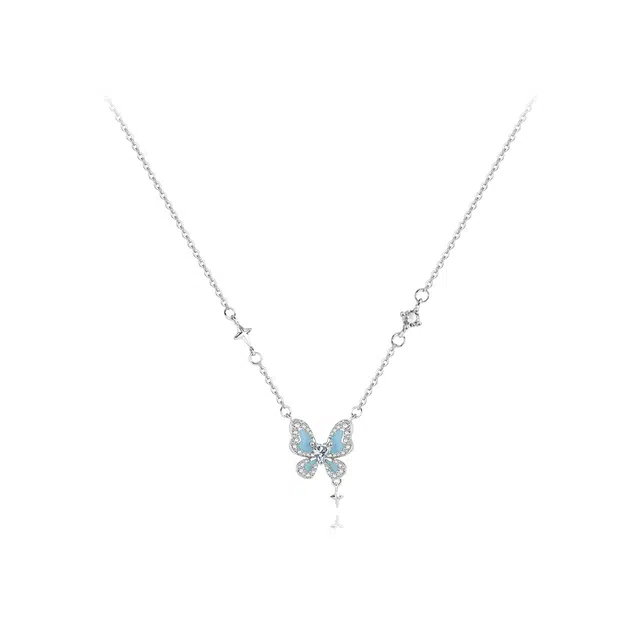 【纯银999】 六桂福珠宝 蝴蝶 小众设计百搭经典高级感学生日常精致简约轻奢转运约会通勤温柔气质可调节锁骨链#好运 足银 项链 女款