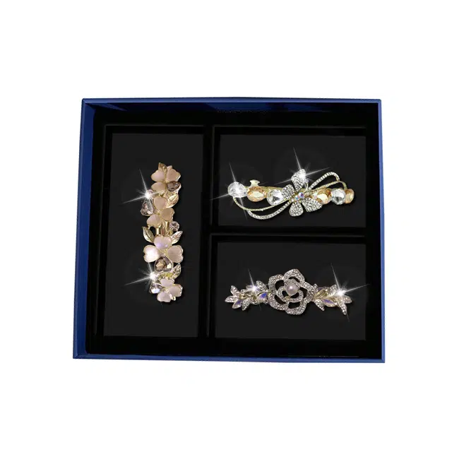 缔晶 优雅闪耀法式浪漫弹簧夹套装 精致时尚日常通勤发饰 合金 发夹 女款