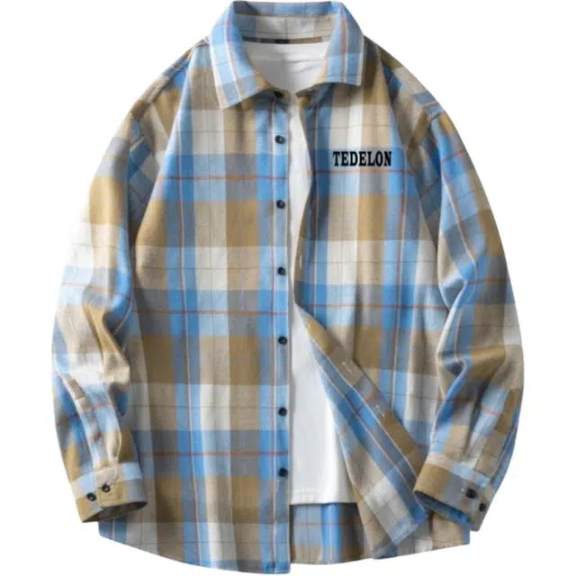 太子龍 美式复古简约多彩格纹轻薄透气宽松休闲长袖日常出行百搭青少年衬衫 男款