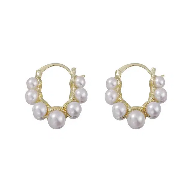 澜耀 极简双生 双排耳圈 简约小众优雅珍珠百搭设计感耳饰 铜合金 耳环 女款