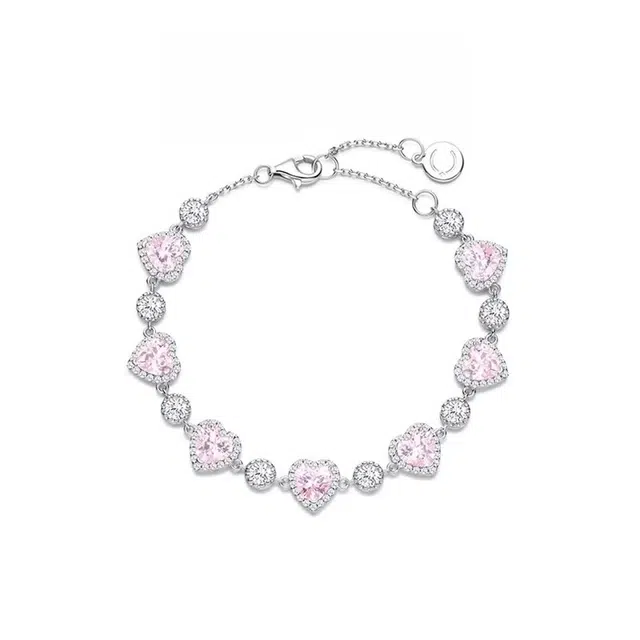 福柚 【免费刻字 代写贺卡】怦然心动系列 轻奢小众时尚设计感高级时尚爱心潮人穿搭拼接镶嵌宝石恋语百搭女生可叠戴 合金 手链 女款