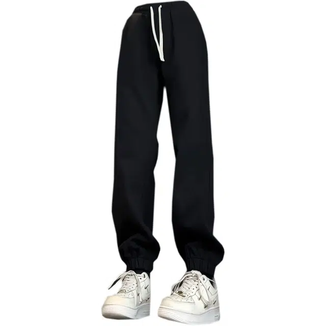 水中花 重磅舒适直筒长裤女春秋高个子显腿长潮牌宽松运动高街气质休闲裤 女款