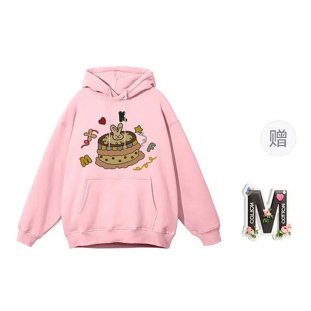 棉购 韩系清新小蛋糕印花休闲卡通时尚百搭宽松长袖卫衣 女款
