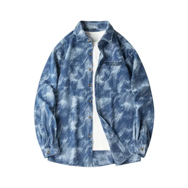 太子龍 美式高街日系复古时尚扎染印花港风痞帅廓形重工落肩翻领纽扣舒适宽松百搭休闲青少年衬衫 男款