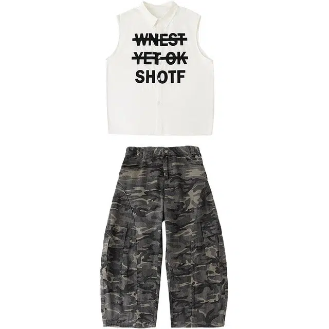 俞兆林休闲运动套装 工装风格儿童潮服男女童嘻哈酷帅弯刀裤少儿演出服