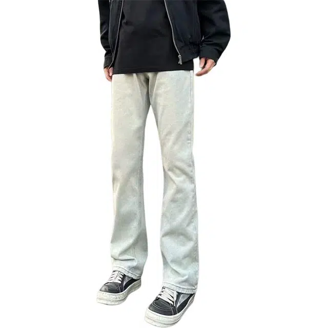 唐启 提档版型裤子美式高街修身窄版直筒微喇裤牛仔裤 男女同款