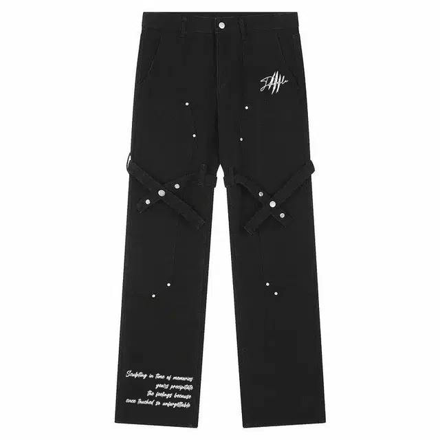 金贝勒 美式高街复古水洗高级感潮流交叉绑带休闲时尚百搭修身显瘦直筒户外通勤牛仔裤 男女同款