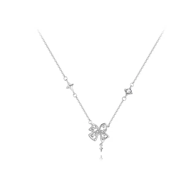 【纯银999】 六桂福珠宝 四叶草 小众设计经典百搭高级感学生日常精致简约轻奢转运约会通勤温柔气质可调节锁骨链  足银  项链 女款