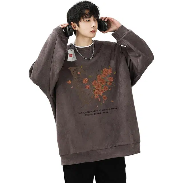 北极绒 时尚舒适春秋季宽松内搭上衣服男生圆领长袖打底衫卫衣 男款