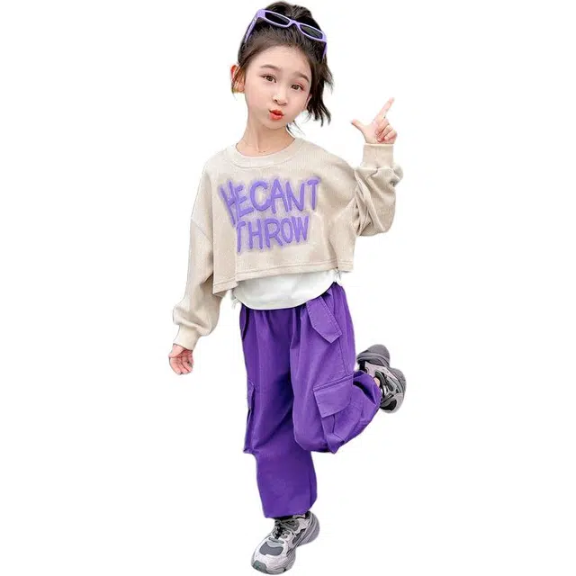 帕兰朵休闲运动套装 潮流百搭洋气字母工装裤三件套 中小童