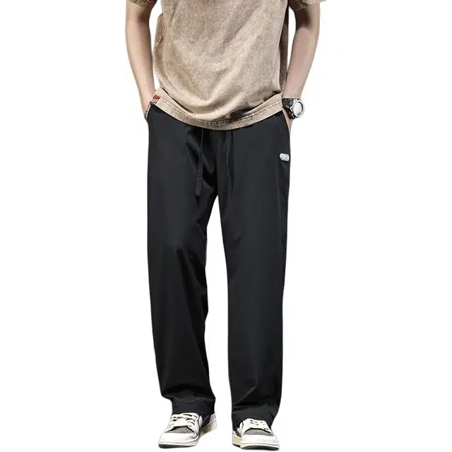 潮人榜 高端冰丝裤男款夏季薄款运动空调裤男士透气速干宽松直筒长裤休闲裤 男女同款