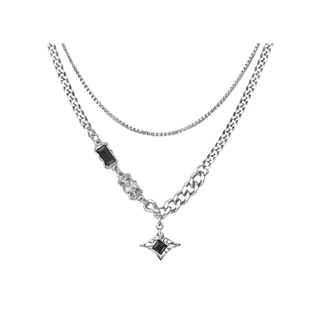 福柚 不规则黑钻 甜酷美式小众嘻哈痞帅圆环拼接 个性潮流朋克百搭 钛钢 项链 男女同款情侣款