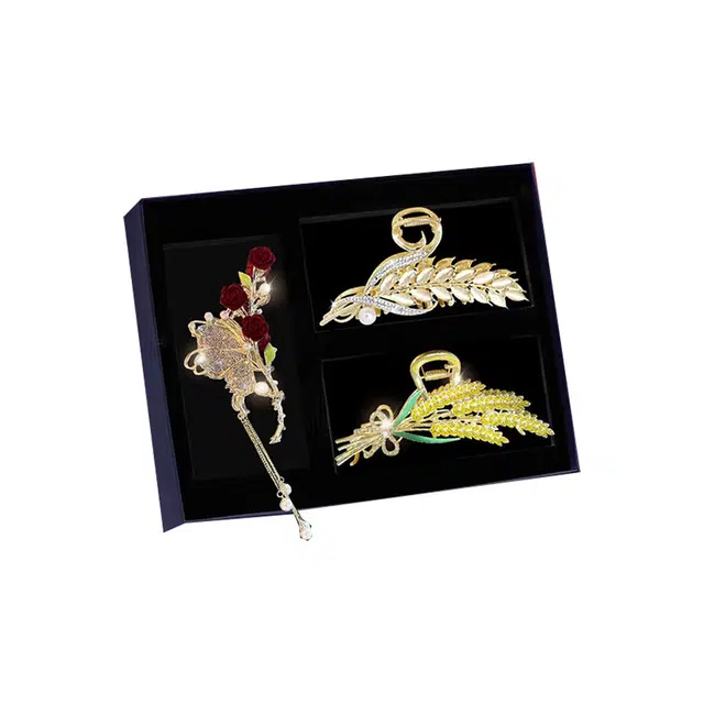 妖娆猫 精致时尚蝴蝶麦穗鲨鱼夹轻奢金属风日常百搭通勤配饰#好运 合金 发夹 女款