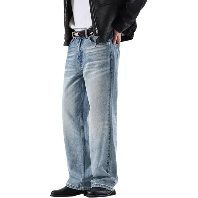 帝狼牛 美式中性风通勤百搭基础款多色系极简户外休闲垂感石磨洗水直筒牛仔裤 男女同款