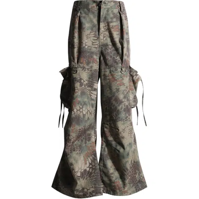 如续 如续吸睛单品阳光帅气街头百搭彩印中性遮肉阔腿工装裤牛仔裤 女款