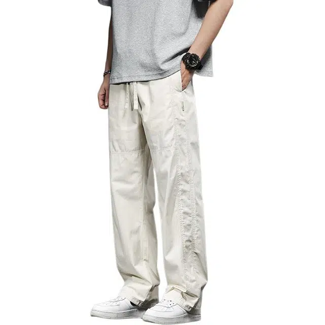 潮人榜 美式复古拼接工装裤男款夏季薄款宽松直筒男士潮牌运动休闲裤 男女同款