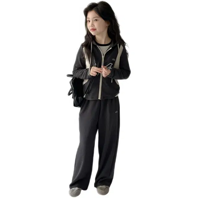 天才小熊休闲运动套装 女童春秋季拼接连帽大童潮牌小孩衣服 小女孩长袖洋气时髦 舒适帅气轻便