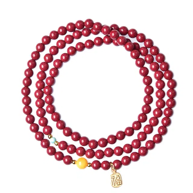 东海世家 国潮新中式国风原创复古转运休闲气质简约百搭三圈#好运福牌 朱砂 手串 男女同款情侣款