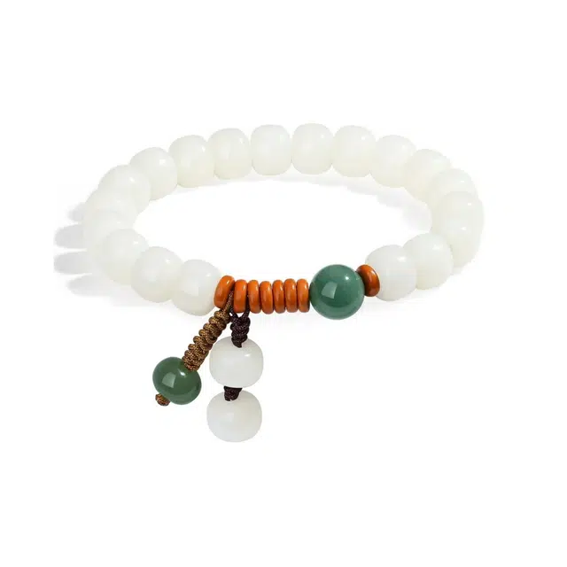 【暴富】 优奕芳 新中式文玩纳福转运珠 小众设计扁珠 平安喜乐财源广进#好运 白玉菩提 手串 男女同款情侣款