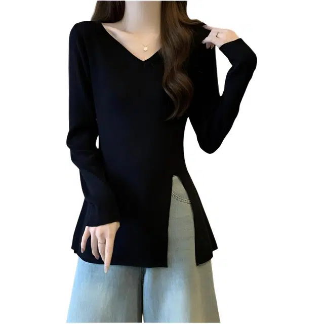 雾闪闪 优雅清新气质百搭修身长袖针织衫 女款