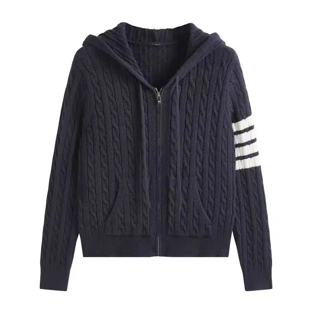 怪力萝莉 韩系学院风百搭连帽长袖拉链内搭秋冬日常通勤必备针织衫 女款