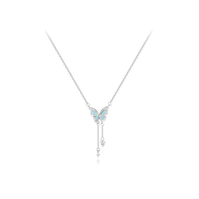 【纯银999】 六桂福珠宝 星光蝴蝶 小众设计百搭经典高级感学生日常精致简约轻奢转运约会通勤温柔气质可调节锁骨链#好运 足银 项链  女款