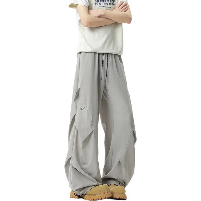 顶峰保罗 美式薄款宽松直筒阔腿伞兵裤无性别主义夏天速干青少年运动休闲裤 男女同款