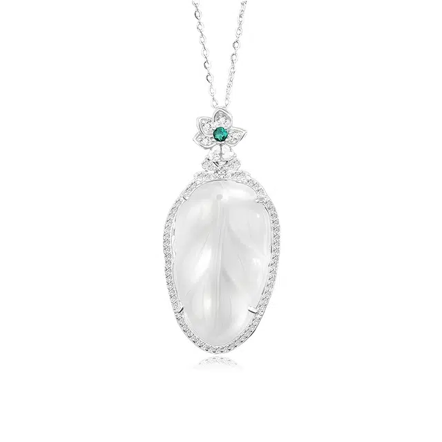 【S925纯银 高品质】 七七银饰 一叶富贵锁骨链 新中式小众设计轻奢简约百搭 清冷贵气感精致时尚 告白 约会礼盒#好运 玉髓 项链 女款