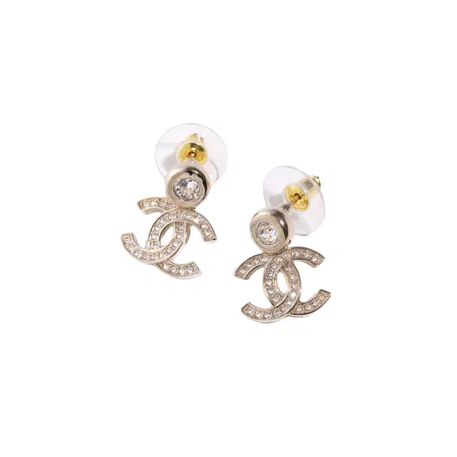 CHANEL Crystal CC Earrings Gold