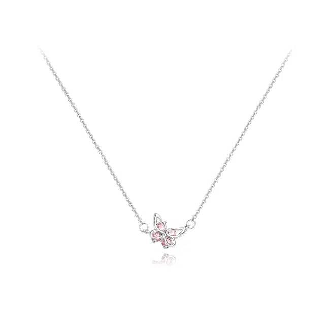 【纯银999】 六桂福珠宝 蝴蝶 经典百搭小众设计学生日常高级感简约精致轻奢转运约会通勤温柔气质可调节锁骨链#好运 足银 项链 女款