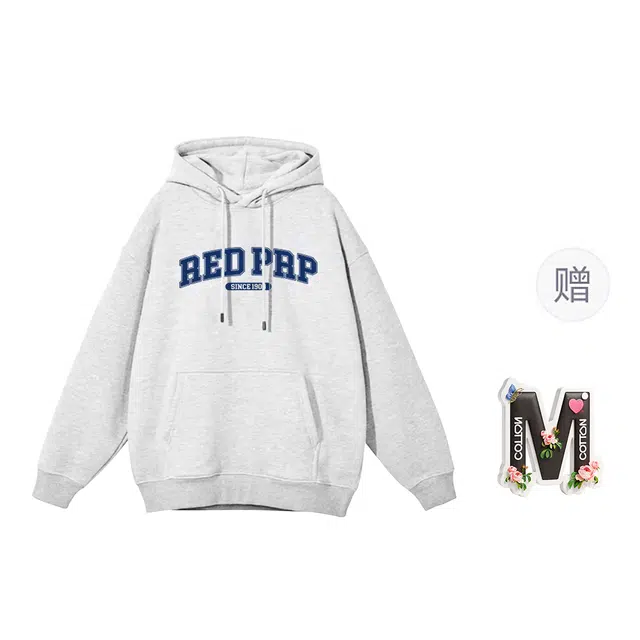 棉购 韩系连帽字母印花上衣学生情侣款街头时尚潮流休闲百搭宽松绒衫加绒加厚卫衣 男女同款