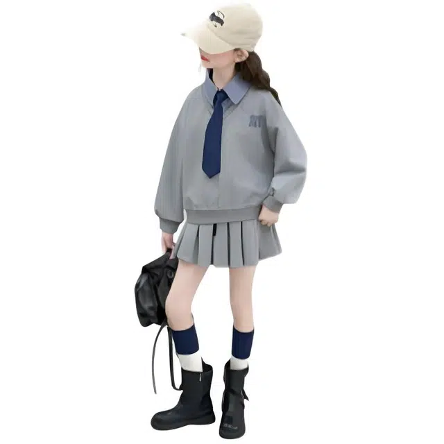 比比我休闲运动套装  女童春秋季时尚学院风大童潮牌小孩衣服 小女孩长袖洋气时髦 舒适帅气轻便