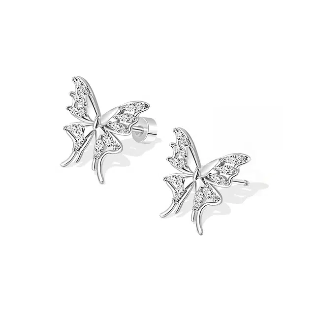 阿葱饰品 璀璨闪锆蝴蝶 镂空设计精致小巧潮流时尚森系清冷感显脸小耳骨钉闪耀养耳洞#好运 铜 耳钉 女款