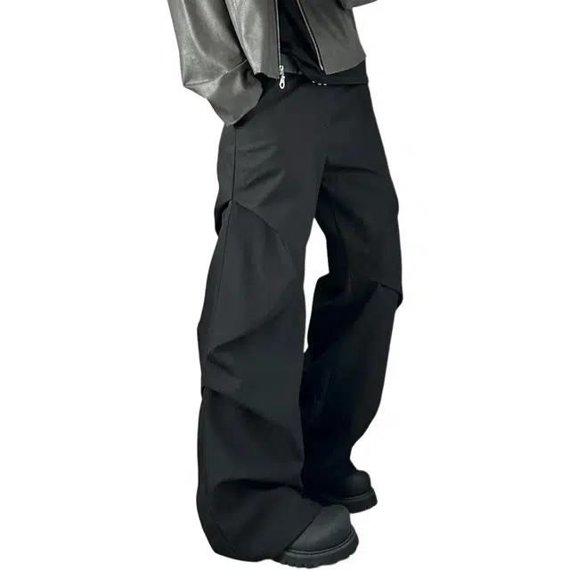 冈哉 美式小众褶皱纯色简约基础款设计垂感宽松直筒长裤舒适百搭休闲裤 男女同款