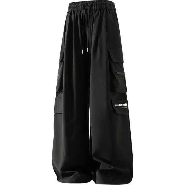 梓润格 无性别主义青春感简约百搭宽松校园风户外小众高级设计字母印花垂感工装裤子时尚舒适潮牌冰丝运动伞兵裤直筒穿搭休闲裤 男女同款