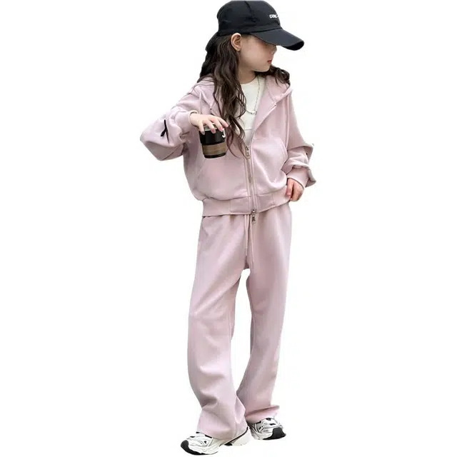 比比我休闲运动套装  女童春秋季连帽卫衣大童潮牌小孩衣服 小女孩长袖洋气时髦 舒适帅气轻便