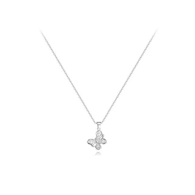 【纯银999】 六桂福珠宝 闪耀蝴蝶 小众设计经典百搭学生日常高级感简约精致轻奢转运约会通勤温柔气质可调节锁骨链#好运 足银 项链 女款
