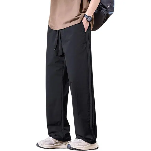 协协乐 美式复古潮牌夏季薄款凉感透气冰丝速干侧边设计感宽松直筒阔腿拖地长裤休闲裤 男款
