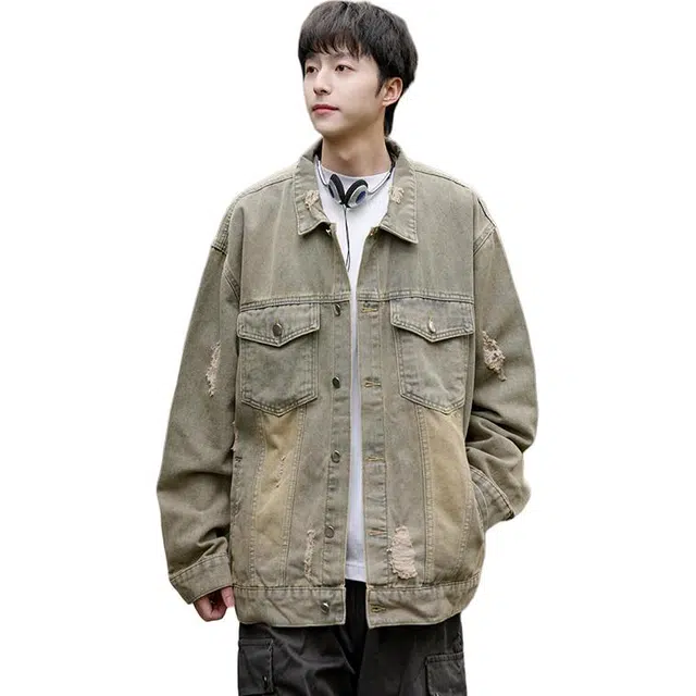 太子龍 美式复古做旧春秋季潮牌痞帅休闲宽松百搭长袖牛仔外套 男款