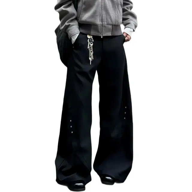 冈哉 纯色解构铆钉拼接弯刀设计美式复古小众时尚潮流宽松百搭舒适垂感休闲裤 男女同款