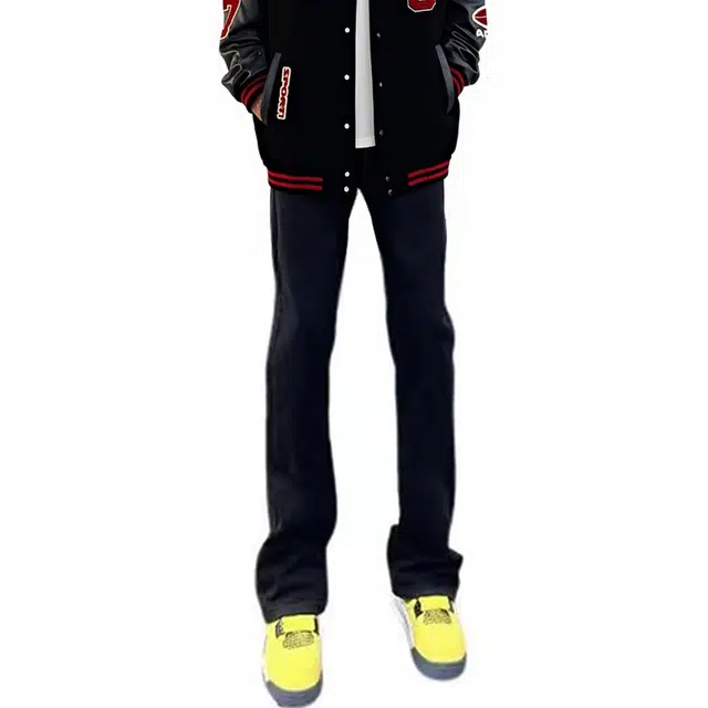 物质公式 美式复古高街水洗做旧痞帅潮牌高级感休闲运动纯色宽松百搭舒适废土风柔软弹力窄版显高显瘦日常通勤潮流微喇弯刀牛仔裤 男女同款