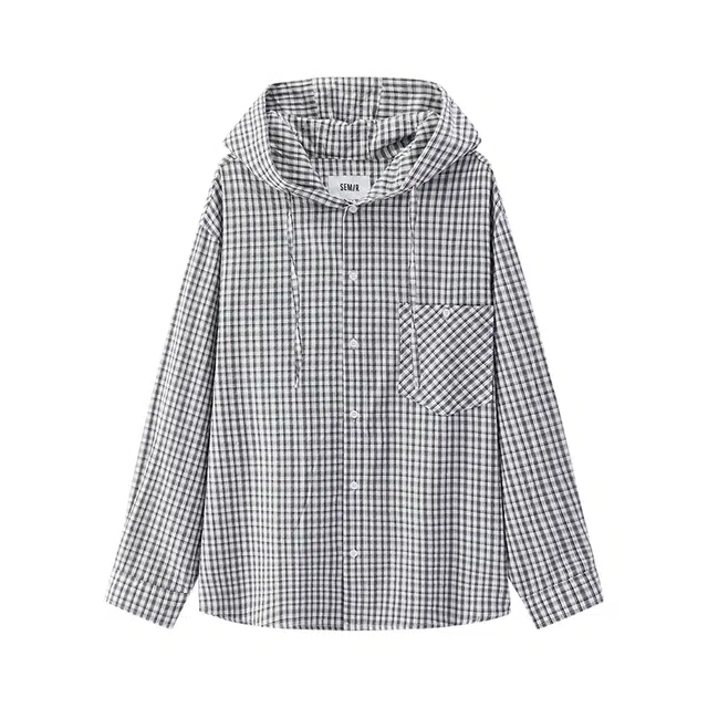 森马 格纹外套轻薄款连帽长袖衬衫 男款