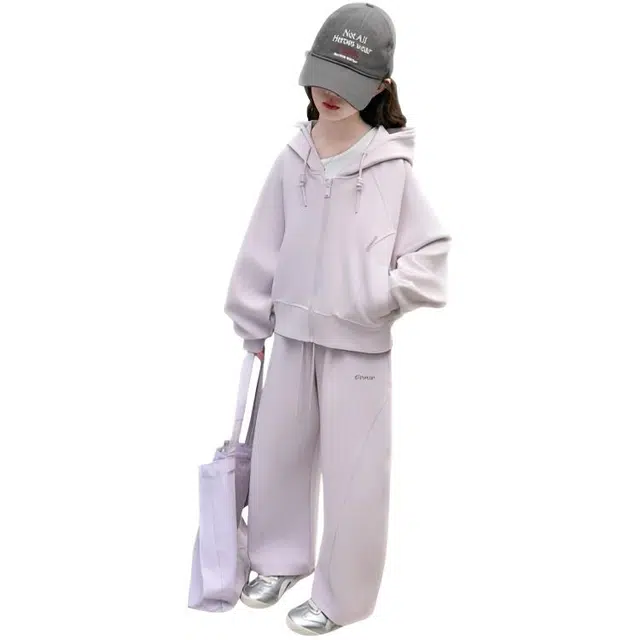 比比我休闲运动套装  女童春秋季连帽拉链衫弯刀裤大童潮牌小孩衣服 小女孩长袖时尚洋气时髦 舒适帅气轻便