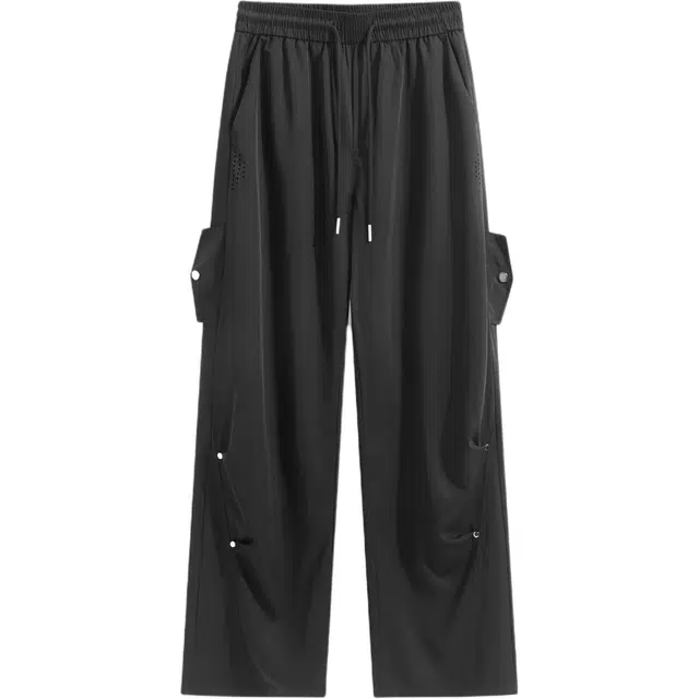 特斯型 美式机能风褶皱潮牌宽松直筒薄款速干运动伞兵休闲裤 男女同款