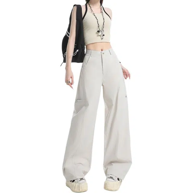 么宁 美式宽松显瘦运动速干休闲阔腿裤工装裤 女款