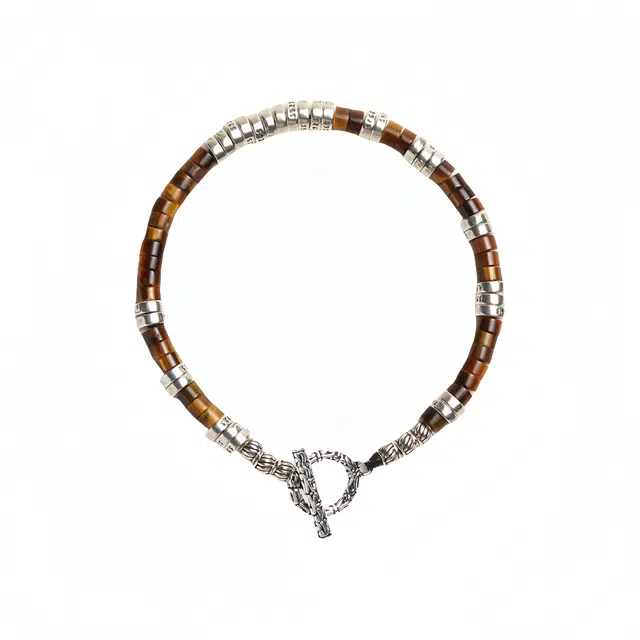 子婳 时尚复古潮流银隔片直切药片单圈串珠新中式国风轻奢高级感个性街头嘻哈风格#好运 虎眼石 手串 男女同款情侣款