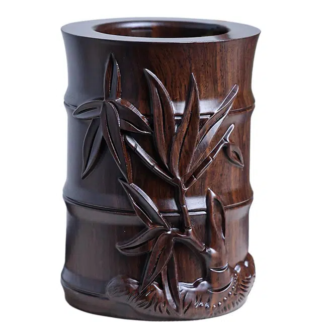 得笙陌 竹节知了挖空木雕节节高升文房桌面摆设#好运 黑檀 笔筒 男女同款情侣款