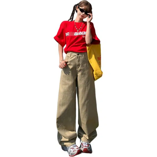 拾籍 美式复古高腰潮流宽松香蕉裤阔腿裤百搭牛仔裤 女款